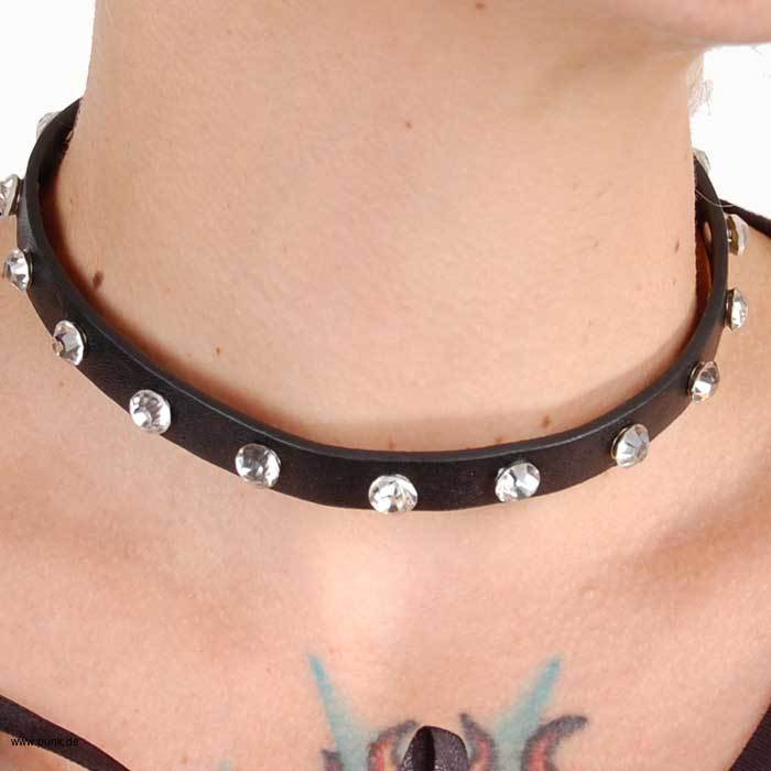 : Halsband schwarz mit Glitzersteinen