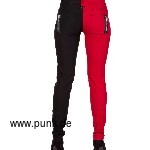 Banned: Skinny pants, halb schwarz halb rot