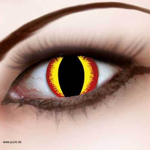 Kontaktlinse: rot/gelbe Katzenaugen-Iris 