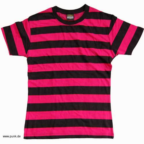 : Schwarz-pink gestreiftes Girlie-Shirt 